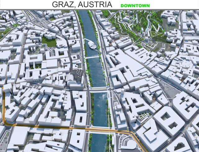 Graz downtown city Austria 6km 3D Model .c4d .max .obj .3ds .fbx .stl .blend