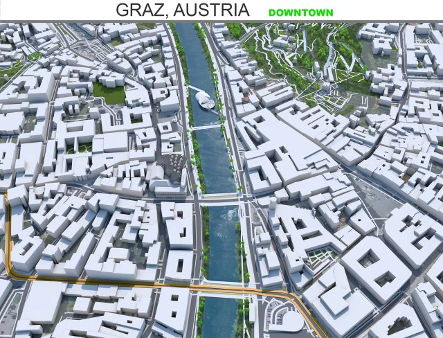 Graz downtown city Austria 6km 3D Model .c4d .max .obj .3ds .fbx .stl .blend 