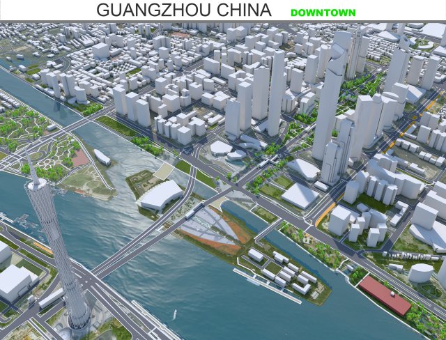 Guangzhou downtown city China 7km 3D Model .c4d .max .obj .3ds .fbx .stl .blend 