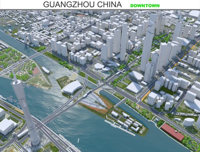 Guangzhou downtown city China 7km 3D Model .c4d .max .obj .3ds .fbx .stl .blend 
