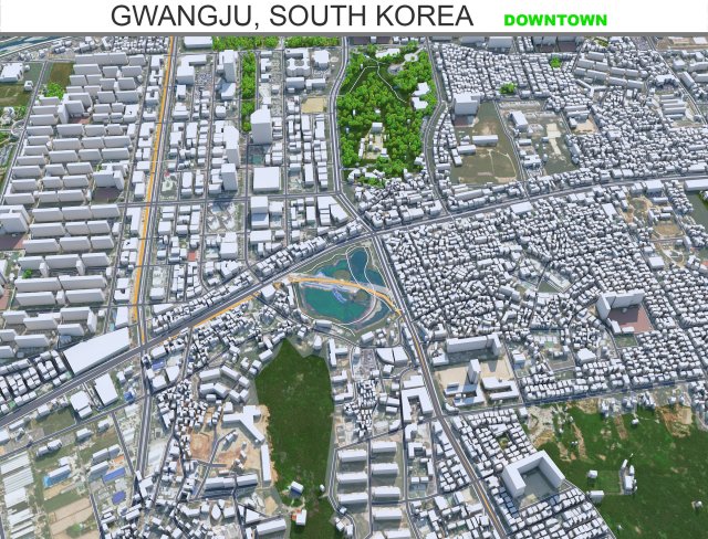 Gwangju downtown city South Korea 8km 3D Modell .c4d .max .obj .3ds .fbx .stl .blend