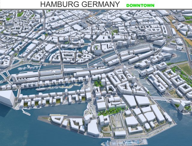 Hamburg downtown city Germany 8km 3D Model .c4d .max .obj .3ds .fbx .stl .blend 