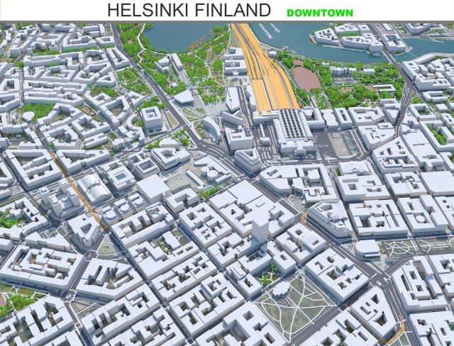 Helsinki downtown city Finland 11km 3D Model .c4d .max .obj .3ds .fbx .stl .blend 
