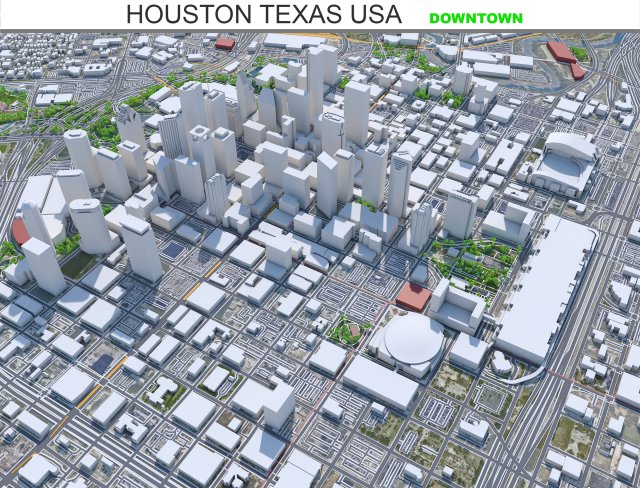 Houston downtown city Texas USA 6km Modelo 3D .c4d .max .obj .3ds .fbx .stl .blend 