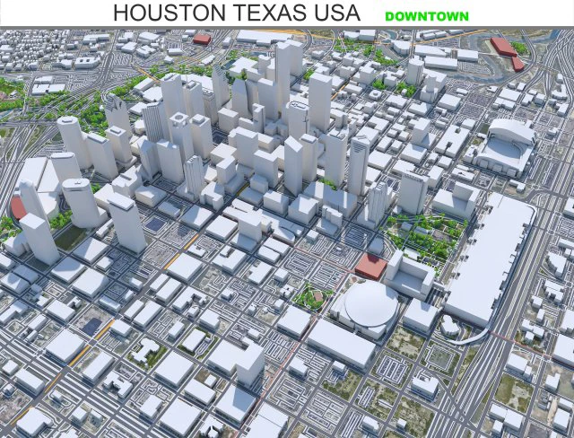 Houston downtown city Texas USA 6km 3D Model .c4d .max .obj .3ds .fbx .stl .blend 