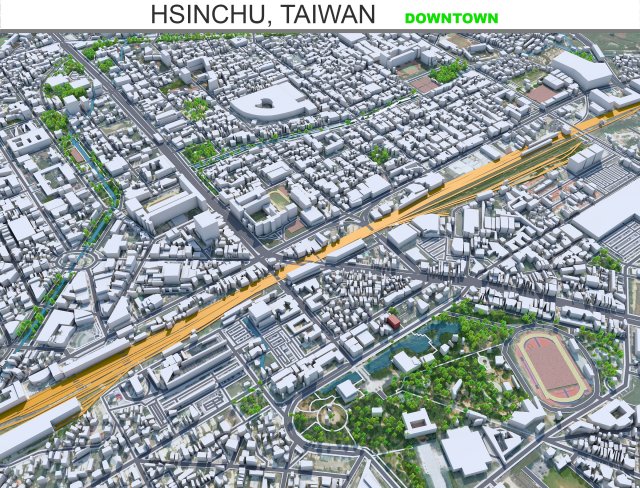 Hsinchu downtown city Taiwan 6km Model 3D .c4d .max .obj .3ds .fbx .stl .blend