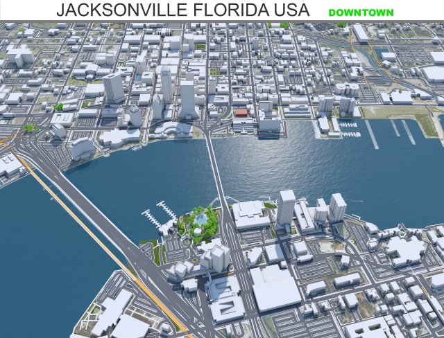Jacksonville downtown city Florida USA 7km Model 3D .c4d .max .obj .3ds .fbx .stl .blend 