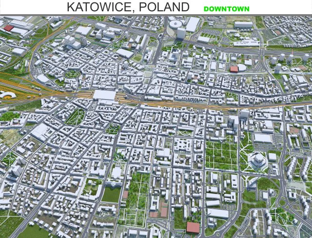Katowice downtown city Poland 8km 3D Model .c4d .max .obj .3ds .fbx .stl .blend 