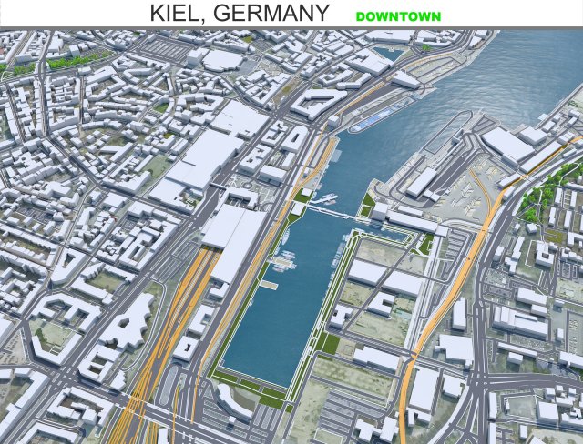 Kiel downtown city Germany 8km Modelo 3D .c4d .max .obj .3ds .fbx .stl .blend 