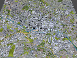 Leeds downtown city UK 8km 3D Модель
