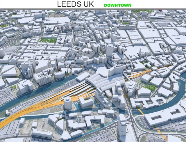 Leeds downtown city UK 8km 3D Model .c4d .max .obj .3ds .fbx .stl .blend 