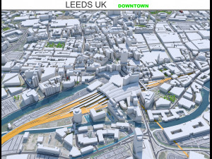Leeds downtown city UK 8km 3D Model