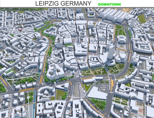 Leipzig downtown city Germany 6km 3D 模型 .c4d .max .obj .3ds .fbx .stl .blend 
