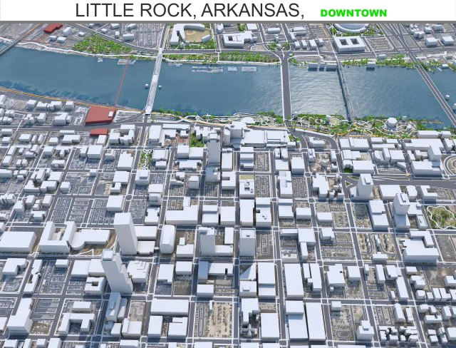 Little Rock downtown city Arkansas USA 6km 3D Model .c4d .max .obj .3ds .fbx .stl .blend