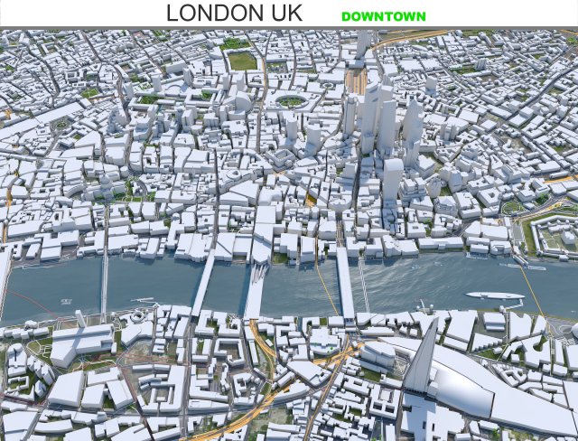 London downtown city UK 30km 3D Model .c4d .max .obj .3ds .fbx .stl .blend