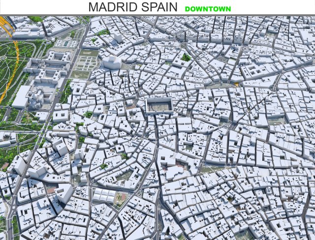 Madrid downtown city Spain 6km 3D Model .c4d .max .obj .3ds .fbx .stl .blend