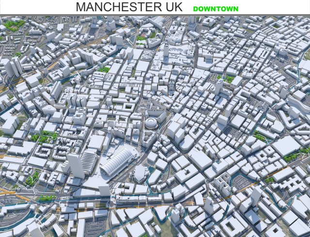 Manchester downtown city UK 7km Modelo 3D .c4d .max .obj .3ds .fbx .stl .blend 