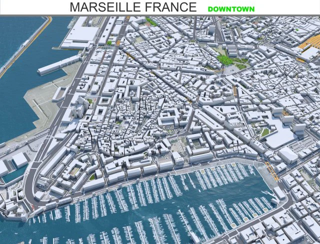 Centro da cidade de Marselha Fran&ccedil;a 7 km Modelo 3D .c4d .max .obj .3ds .fbx .stl .blend 
