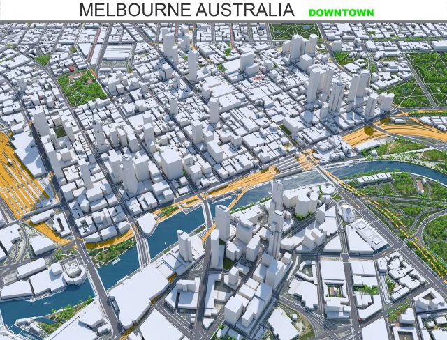 Melbourne downtown city Australia 8km 3D Model .c4d .max .obj .3ds .fbx .stl .blend 