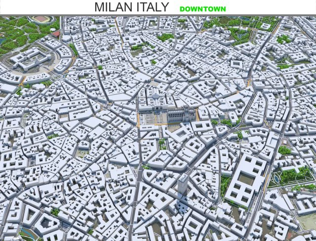 Milan downtown city Italy 6km 3D Model .c4d .max .obj .3ds .fbx .stl .blend 