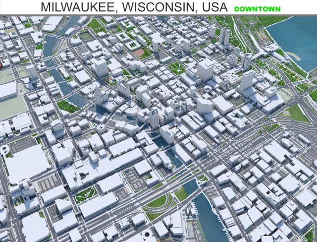 Milwaukee centro de Wisconsin EUA 8 km Modelo 3D .c4d .max .obj .3ds .fbx .stl .blend