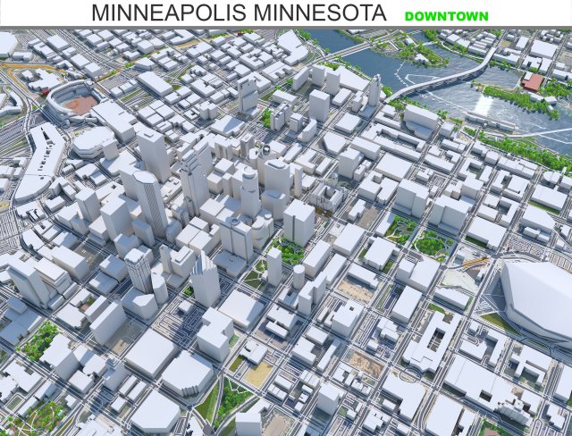 Minneapolis downtown city Minnesota USA 6km 3D Model .c4d .max .obj .3ds .fbx .stl .blend 