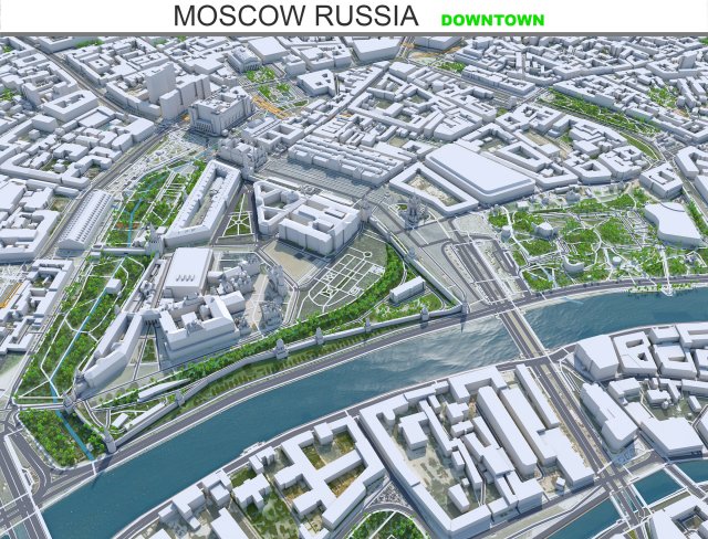 Moscow downtown city Russia 12km 3D Модель .c4d .max .obj .3ds .fbx .stl .blend 