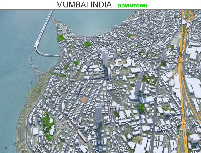 Mumbai downtown city India 8km 3D Model .c4d .max .obj .3ds .fbx .stl .blend 