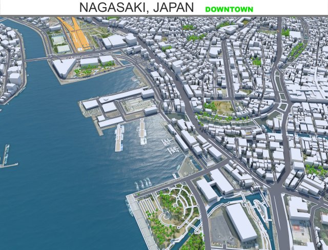 Nagasaki downtown city Japan 6km 3D-Modell .c4d .max .obj .3ds .fbx .stl .blend 