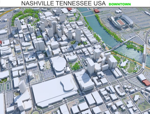 Nashville downtown city Tennessee USA 6km 3D Model .c4d .max .obj .3ds .fbx .stl .blend 