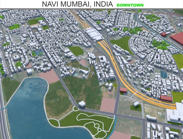 Navi mumbai downtown city india 10km 3D Модель .c4d .max .obj .3ds .fbx .stl .blend