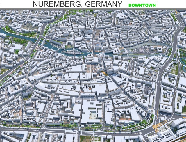 Nuremberg downtown city Germany 8km Modèle 3D .c4d .max .obj .3ds .fbx .stl .blend 