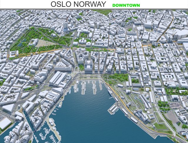 Oslo downtown city Norway 8km Modèle 3D .c4d .max .obj .3ds .fbx .stl .blend 