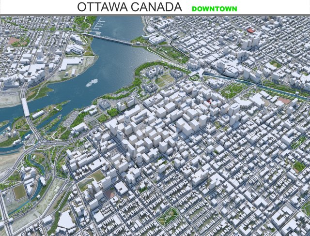 Ottawa downtown city Canada 8km 3D 모델 .c4d .max .obj .3ds .fbx .stl .blend 