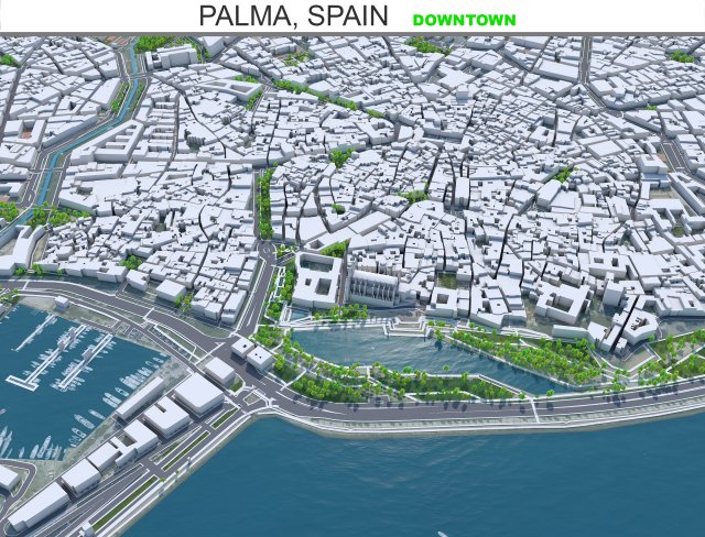 Palma downtown city Spain 6km 3D 모델 .c4d .max .obj .3ds .fbx .stl .blend 