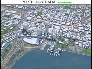 Perth downtown city Australia 8km 3D Model