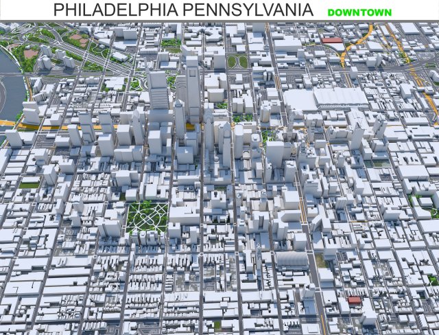 Philadelphia downtown city Pennsylvania USA 8km 3D Модель .c4d .max .obj .3ds .fbx .stl .blend 