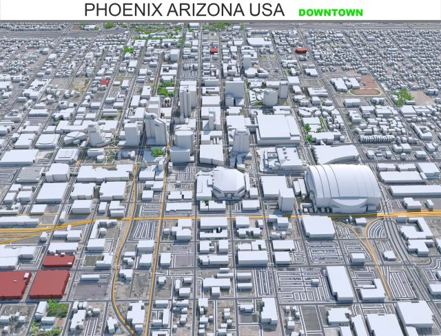 Phoenix downtown city Arizona USA 8km 3D Model .c4d .max .obj .3ds .fbx .stl .blend 