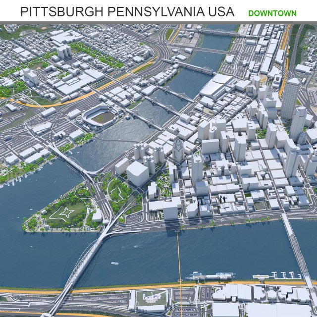 Pennsylvania downtown city USA 8km 3D Модель .c4d .max .obj .3ds .fbx .stl .blend 