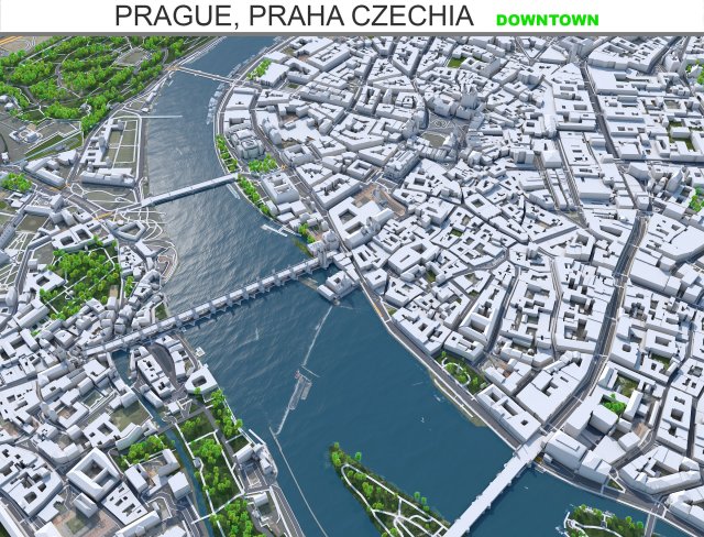 Prague downtown city Praha Czechia 8 km 3D Model .c4d .max .obj .3ds .fbx .stl .blend 