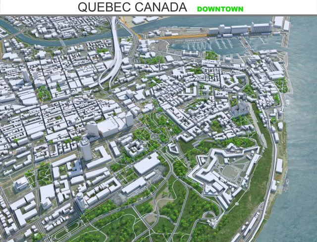 Quebec downtown city Canada 8km 3D Model .c4d .max .obj .3ds .fbx .stl .blend 