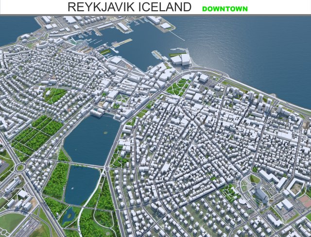 Reykjavik downtown city Iceland 8km 3D Model .c4d .max .obj .3ds .fbx .stl .blend 