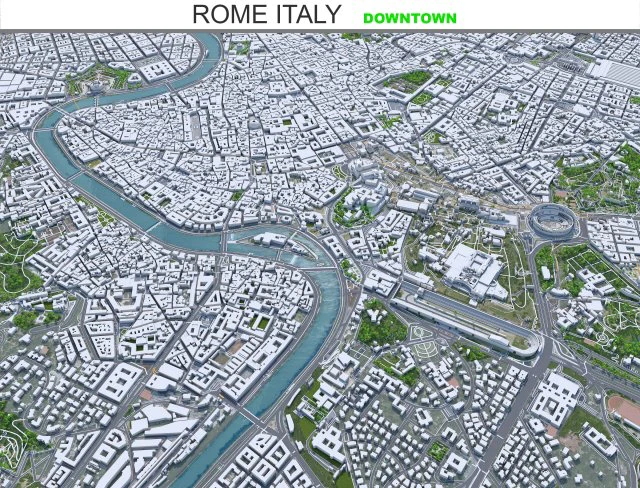 Rome downtown city Italy 8km 3D Model .c4d .max .obj .3ds .fbx .stl .blend 
