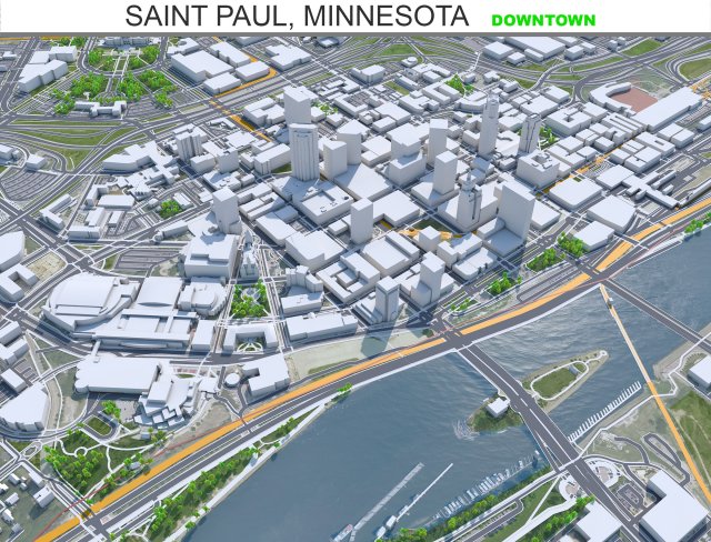 Saint Paul downtown city Minnesota 6km 3D 모델 .c4d .max .obj .3ds .fbx .stl .blend 