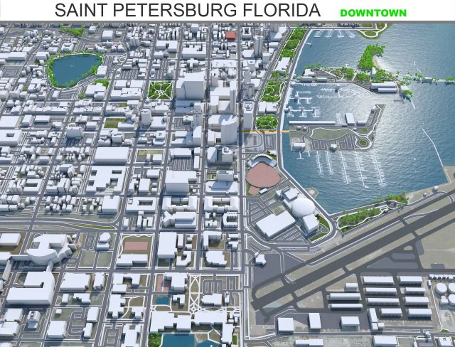 Saint Petersburg downtown city Florida USA 6km 3D Model .c4d .max .obj .3ds .fbx .stl .blend 