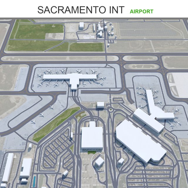 Sacramento International Airport 10km 3D Model .c4d .max .obj .3ds .fbx .stl .blend 