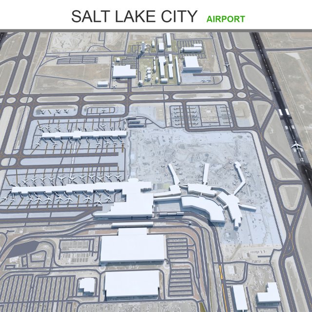 Salt Lake City Airport 10km 3D Model .c4d .max .obj .3ds .fbx .stl .blend
