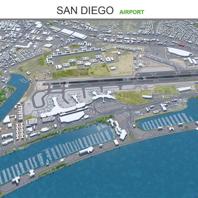 San Diego Airport 10km 3D 模型 .c4d .max .obj .3ds .fbx .stl .blend