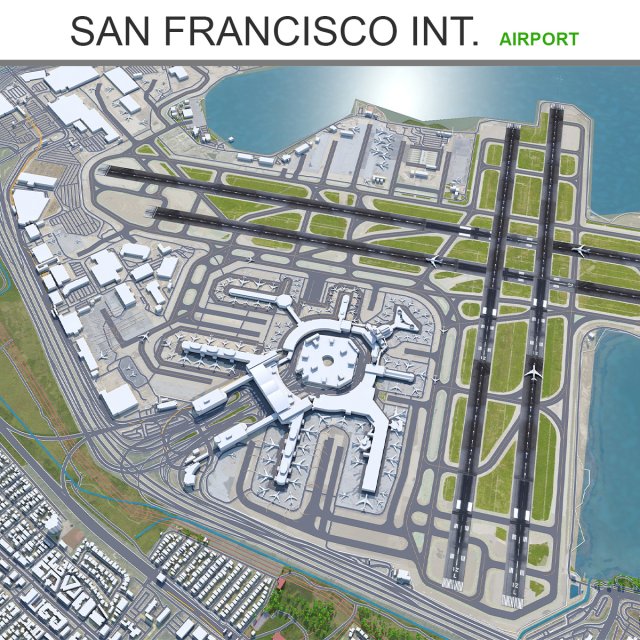 San Francisco International Airport 10km 3D Model .c4d .max .obj .3ds .fbx .stl .blend 