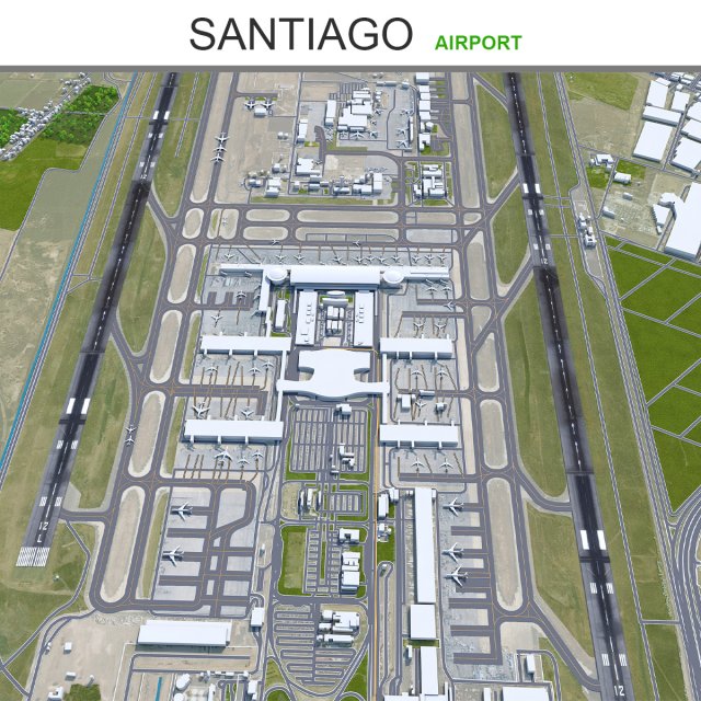 Santiago Airport 10km 3D Model .c4d .max .obj .3ds .fbx .stl .blend 
